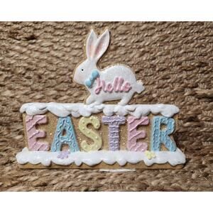 Gerson HAPPY EASTER COOKIE SIGN Glitter Pink Blue White Gingerbread Bunny New!